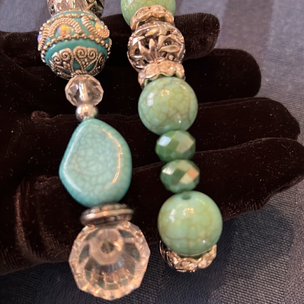 NWT Angelas Designs handmade Turquoise silver crystal & clear beaded bracelets - Picture 7 of 10